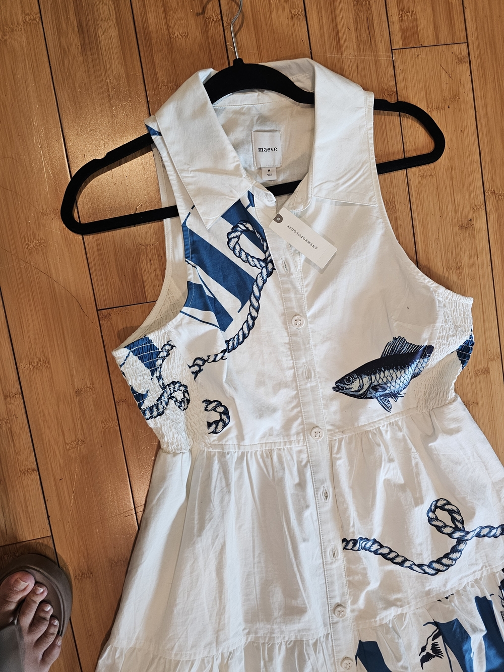 NWT Anthropologie White & Blue Nautical Print Midi Shirtdress Sz M - Picture 4 of 11